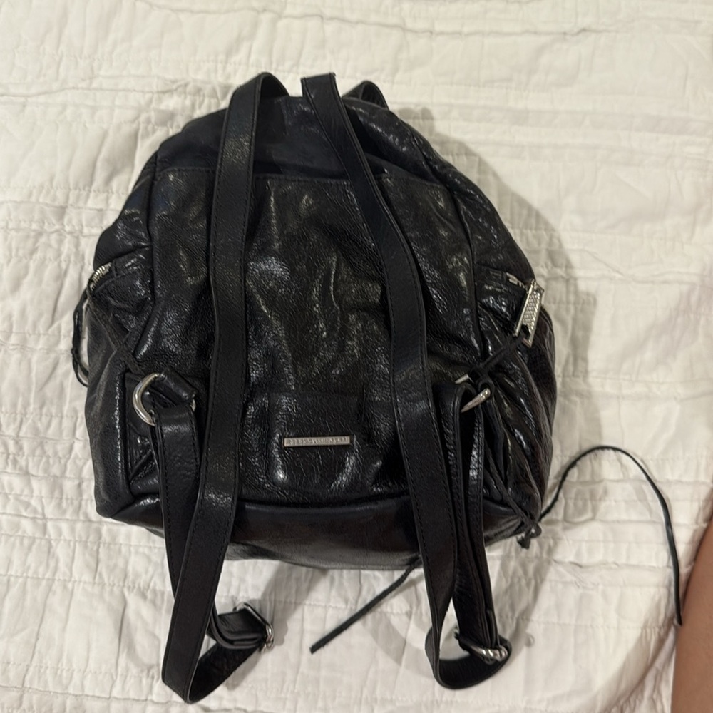 Rebecca Minkoff Mini Julian Black Leather Backpack with Silver Zippers - Picture 2 of 2